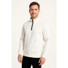 Dik Yaka Sweatshirt Dik Yaka Yarım Fermuarlı 3 İplik Şardonlu Pamuk Kumaş - Beyaz -