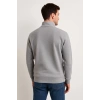 Dik Yaka Sweatshirt Dik Yaka Yarım Fermuarlı 3 İplik Şardonlu Pamuk Kumaş - Gri -