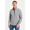 Dik Yaka Sweatshirt Dik Yaka Yarım Fermuarlı 3 İplik Şardonlu Pamuk Kumaş - Gri -