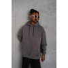 Düz Kapüşonlu Sweat - Gri -