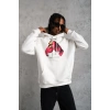 Eldiven Baskılı Kapüşonlu Sweat - Beyaz -