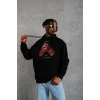 Eldiven Baskılı Kapüşonlu Sweat - Siyah -