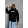 Erkek 3 İplik Pamuklu Kapüşonlu Baskılı Cepli Oversize Sweatshirt Hoodie - Siyah