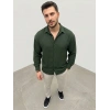 Erkek Aerobin Kumaş Oversize 4 Mevsim Uzun Kollu Rahat Kalıp Gömlek - Haki