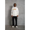 Erkek Baskılı Kapüşonlu 3 iplik pamuklu hoodie Sweatshirt - Beyaz