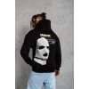 Erkek Baskılı Kapüşonlu 3 iplik pamuklu hoodie Sweatshirt - Siyah