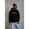 Erkek Baskılı Kapüşonlu 3 iplik pamuklu hoodie Sweatshirt - Siyah