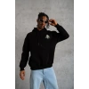 Erkek Baskılı Kapüşonlu 3 iplik pamuklu hoodie Sweatshirt - Siyah