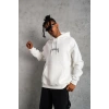 Erkek Baskılı Kapüşonlu ve Kanguru Cepli Sweatshirt hoodie - Beyaz