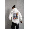 Erkek Baskılı Kapüşonlu ve Kanguru Cepli Sweatshirt hoodie - Beyaz