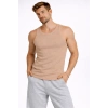 Erkek Fitilli Atlet Sıfır Yaka Slim Fit Arka Baskılı Spor Atlet - Bej