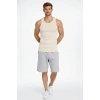 Erkek Fitilli Atlet Sıfır Yaka Slim Fit Arka Baskılı Spor Atlet - Krem