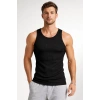 Erkek Fitilli Atlet Sıfır Yaka Slim Fit Arka Baskılı Spor Atlet - Siyah