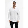 Erkek KETEN Kumaş Oversize Uzun Kollu Rahat Kalıp Gömlek - Beyaz