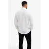 Erkek KETEN Kumaş Oversize Uzun Kollu Rahat Kalıp Gömlek - Beyaz