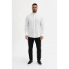 Erkek KETEN Kumaş Oversize Uzun Kollu Rahat Kalıp Gömlek - Beyaz