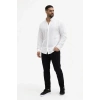 Erkek KETEN Kumaş Oversize Uzun Kollu Rahat Kalıp Gömlek - Beyaz