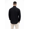 Erkek KETEN Kumaş Oversize Uzun Kollu Rahat Kalıp Gömlek - Siyah