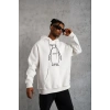 Erkek Nihilist Penguen Baskılı 3 İplik Pamuklu Kapüşonlu Sweatshirt Hoodie Beyaz