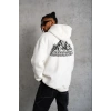 Erkek Nihilist Penguen Baskılı 3 İplik Pamuklu Kapüşonlu Sweatshirt Hoodie Beyaz