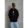 Erkek Nihilist Penguen Baskılı 3 İplik Pamuklu Kapüşonlu Sweatshirt Hoodie Siyah