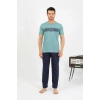 Erkek Pamuk Kısa Kol Pijama Takım SuYeşili