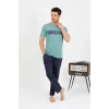 Erkek Pamuk Kısa Kol Pijama Takım SuYeşili