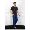 Erkek Penye 3lü Lacivert V Yaka Pijama Takımı