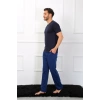 Erkek Penye 3lü Lacivert V Yaka Pijama Takımı