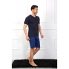 Erkek Penye 3lü Lacivert V Yaka Pijama Takımı