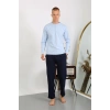 Erkek Penye Uzun Kol Pijama Takımı Buz Mavisi