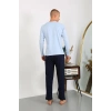 Erkek Penye Uzun Kol Pijama Takımı Buz Mavisi