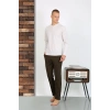 Erkek Penye Uzun Kol Pijama Takımı Ekru