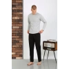 Erkek Penye Uzun Kol Pijama Takımı GRİ