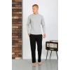 Erkek Penye Uzun Kol Pijama Takımı GRİ