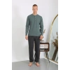 Erkek Penye Uzun Kol Pijama Takımı Haki