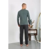 Erkek Penye Uzun Kol Pijama Takımı Haki