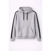 Erkek Şeritli Kapüşonlu Sweatshirt Oversize 3 iplik Pamuklu - Gri