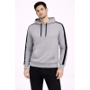 Erkek Şeritli Kapüşonlu Sweatshirt Oversize 3 iplik Pamuklu - Gri