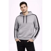 Erkek Şeritli Kapüşonlu Sweatshirt Oversize 3 iplik Pamuklu - Gri