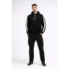 Erkek Şeritli Kapüşonlu Sweatshirt Oversize 3 iplik Pamuklu Hoodie - Siyah