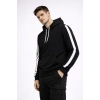 Erkek Şeritli Kapüşonlu Sweatshirt Oversize 3 iplik Pamuklu Hoodie - Siyah