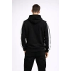 Erkek Şeritli Kapüşonlu Sweatshirt Oversize 3 iplik Pamuklu Hoodie - Siyah