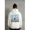 Erkek Survivor Penguin Baskılı 3 İplik Pamuklu Kapüşonlu Sweatshirt Hoodie Beyaz