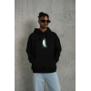 Erkek Survivor Penguin Baskılı 3 İplik Pamuklu Kapüşonlu Sweatshirt Hoodie Siyah