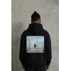 Erkek Survivor Penguin Baskılı 3 İplik Pamuklu Kapüşonlu Sweatshirt Hoodie Siyah