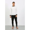 Erkek Uzun Kol Manşetli Paça Penye Pijama Takımı Beyaz