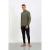 Erkek Uzun Kol Manşetli Paça Penye Pijama Takımı Haki