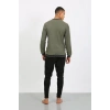 Erkek Uzun Kol Manşetli Paça Penye Pijama Takımı Haki