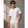 Erkek V Yaka Basic Tişört Kısa Kol Yazlık Regular Fit T-Shirt - Beyaz